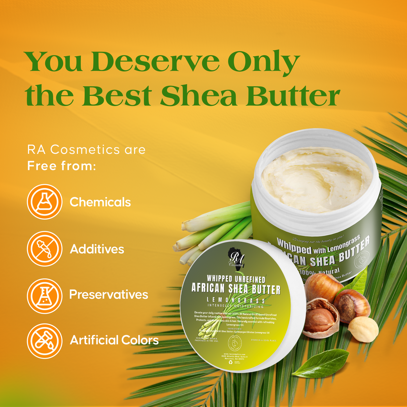 Whipped African Ivory Shea Butter, Lemongrass - 12oz