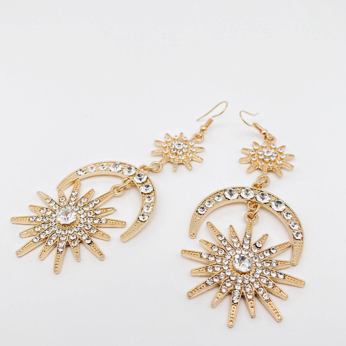 Star Half Moon Rhinestone Long Earrings