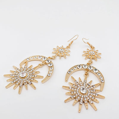 Star Half Moon Rhinestone Long Earrings