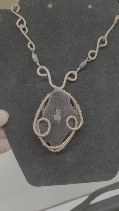 Petrified Wood Necklace with magnetic hematite by TRMC