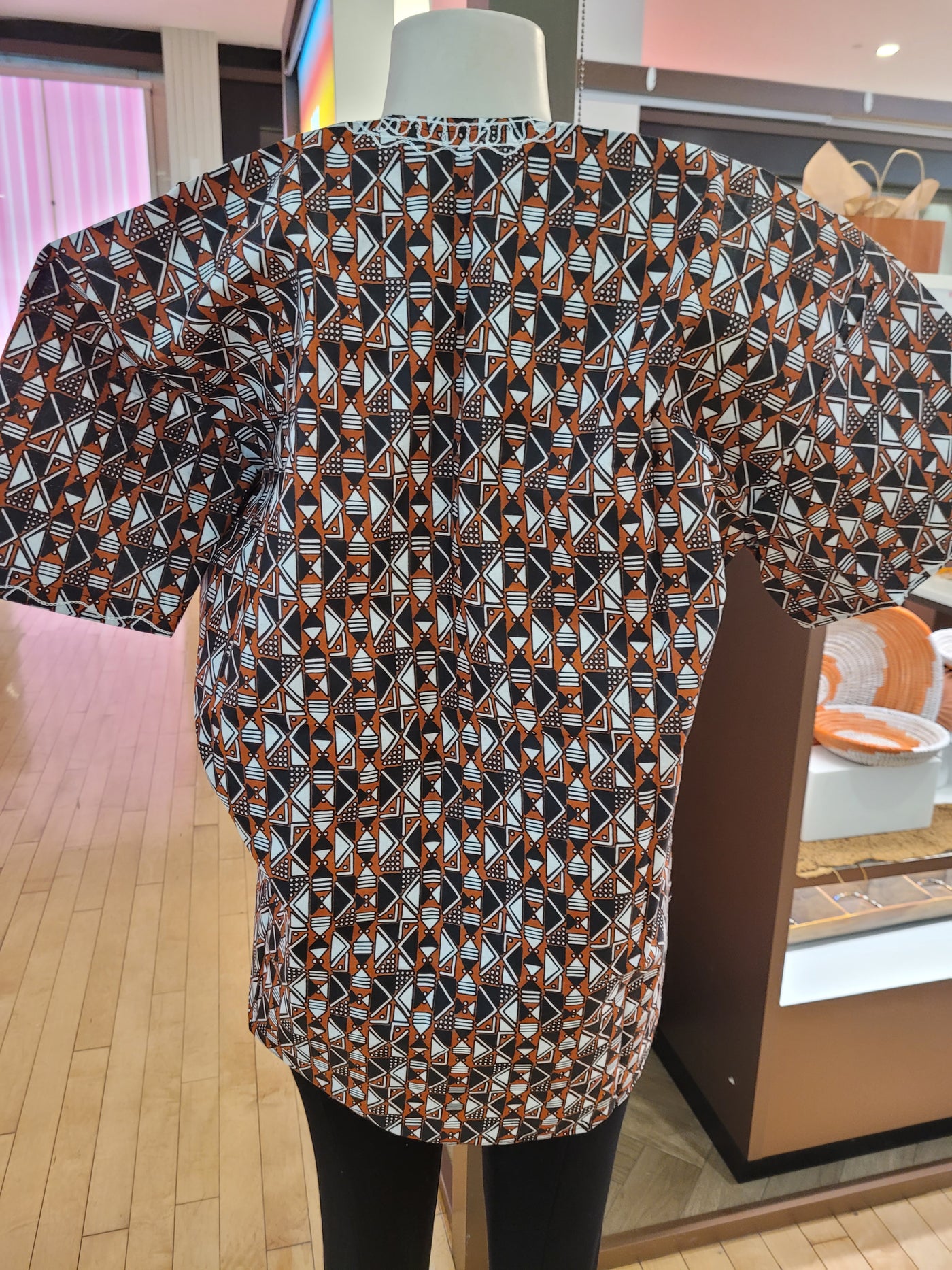 Brown Embroidered African Print Dashiki-FVM 30