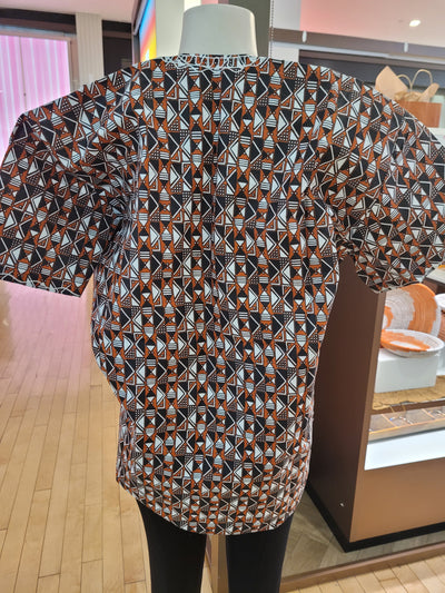 Brown Embroidered African Print Dashiki-FVM 30