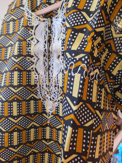 Yellow Embroidered African Print Dashiki-FVM 30