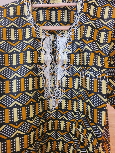 Yellow Embroidered African Print Dashiki-FVM 30