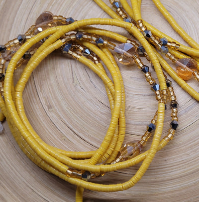 Yellow Vinyl Disks with gold accent Waist Beads